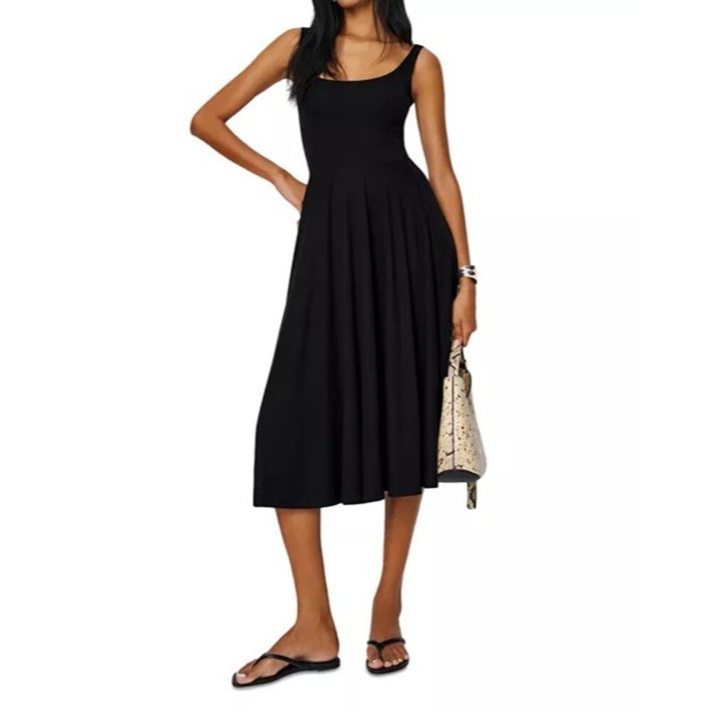 Reformation Rou Dress Black Sleeveless Scoop Neck Fit & Flare Midi, M